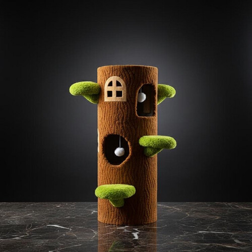 برج قطط بتصميم جذع شجرة عمودي