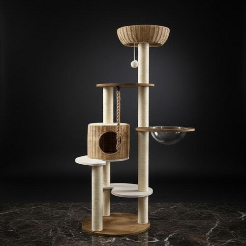 برج قطط فاخر بتصميم طبيعي متعدد المستويات