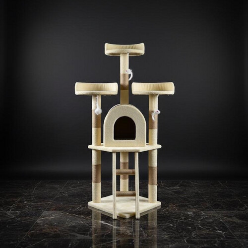 برج قطط مدمج بتصميم أنيق ومتوازن