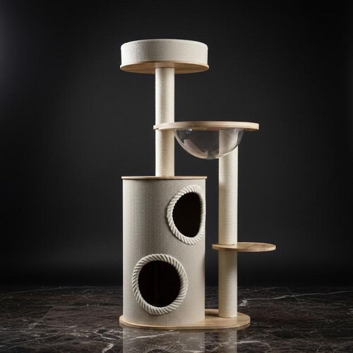 برج قطط عصري بتصميم أنيق متعدد المستويات