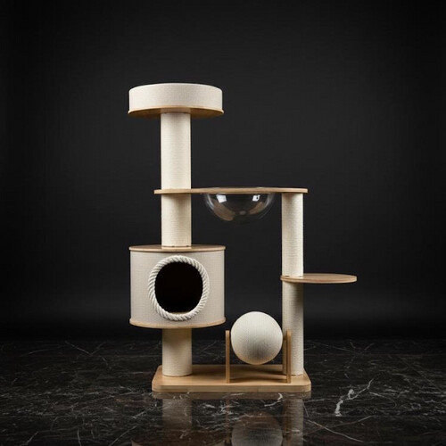 برج قطط عصري أنيق مع منصة شفافة