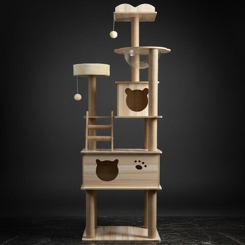برج قطط خشبي بتصميم عصري ولمسة لطيفة