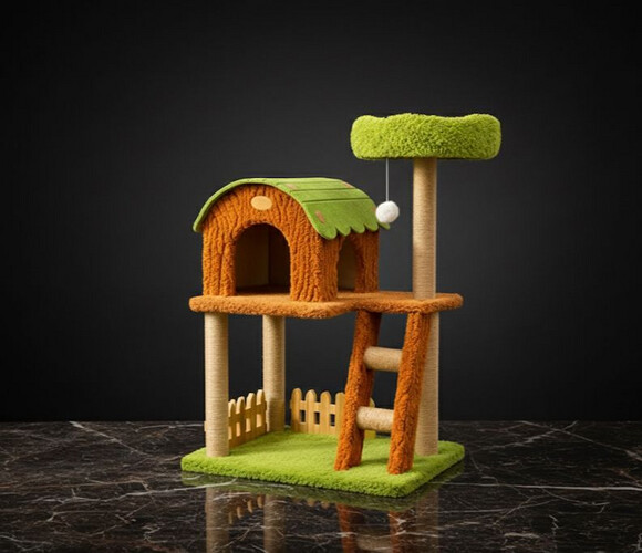 برج لعب للقطط بتصميم بيت مرح