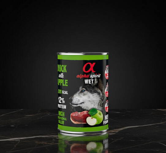 طعام كلاب معلب بلحم البط والتفاح الأخضر – 400 غرام