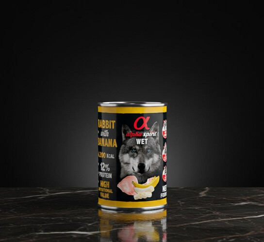 طعام كلاب معلب بلحم الأرنب والموز – 400 غرام