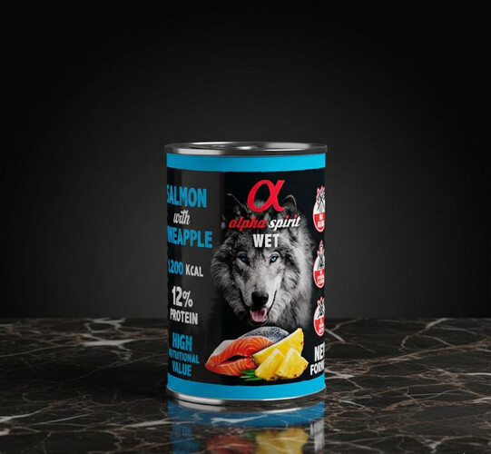 طعام كلاب معلب بالسلمون والأناناس – 400 غرام