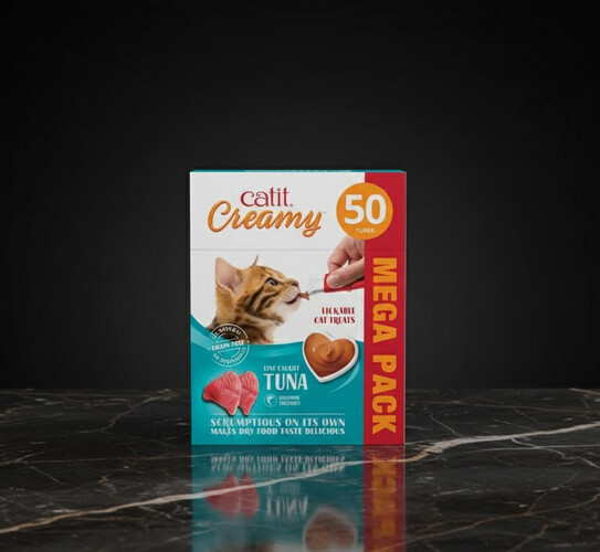 مكافآت كريمية للقطط من Catit بنكهة التونة – عبوة ميغا (50 أنبوب)