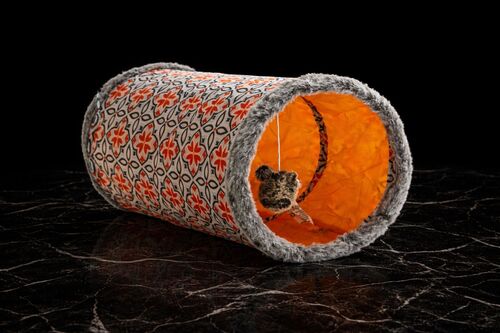 نفق لعب للقطط بتصميم فينتج – برتقالي