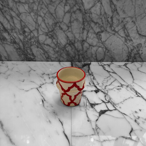 كأس فخار رسم سعة 200 ملي أحمر