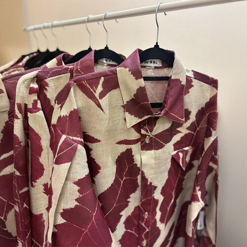 Linen elegant patterned shirt -maroon