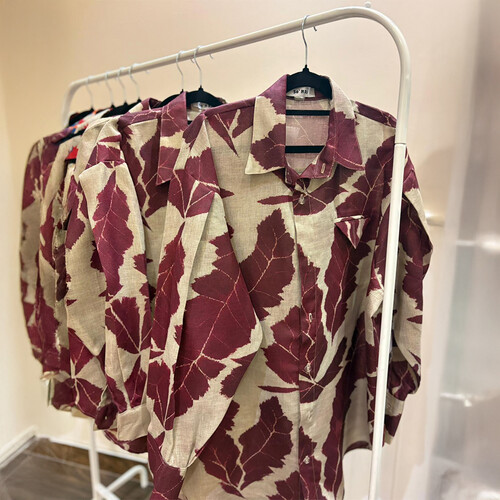 Linen elegant patterned shirt -maroon