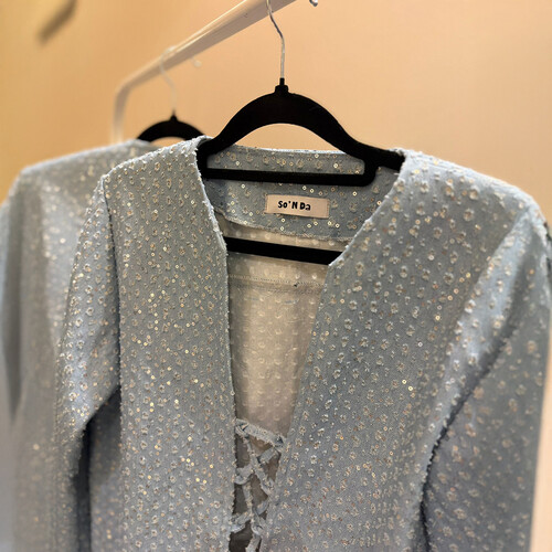 Glittery light denim top