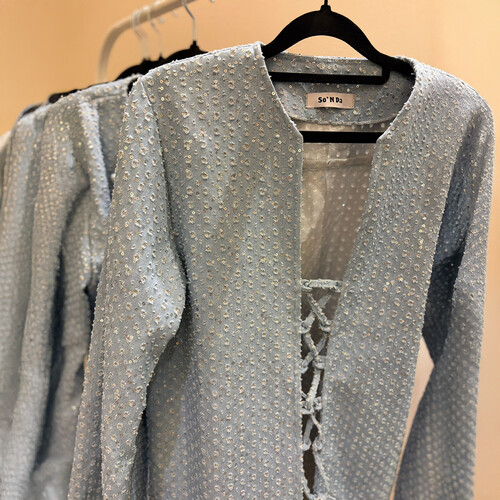 Glittery light denim top