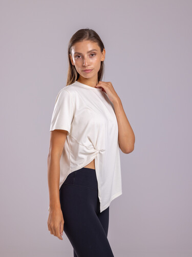 esquisegolf TIE DESIGN SHIRT TOP　ホワイト Side tie T-shirt, white | FLUXXE