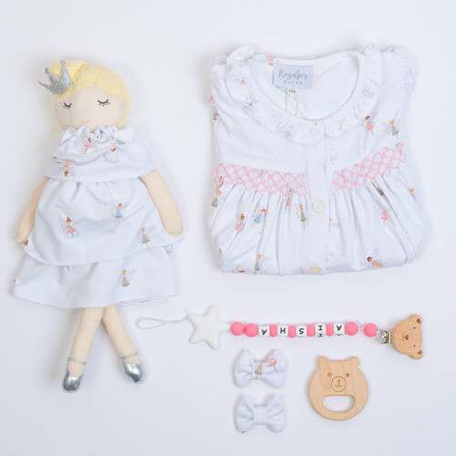 Royal Pcs 72 A girl's set consisting of (1box,pacifier hanger ,wooden toy, doll, dress, and hair cli