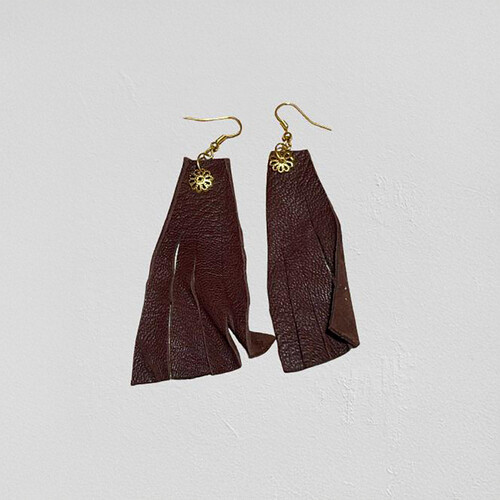 Dark Brown Long Leather Earrings- Leather Collection