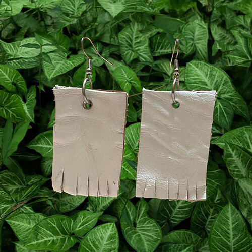 White Rectangular Leather Earrings- Leather Collection