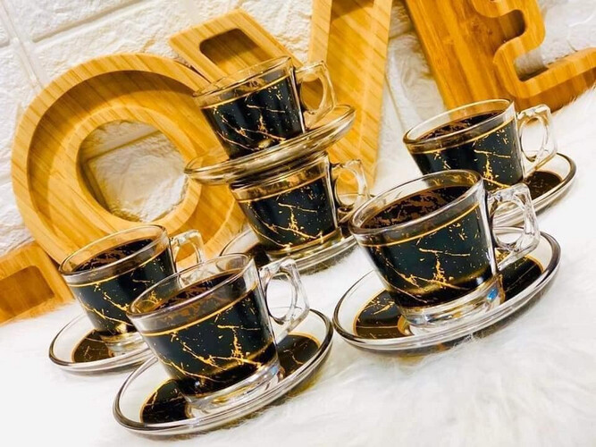 Glass cups with marble saucers for Turkish coffee
