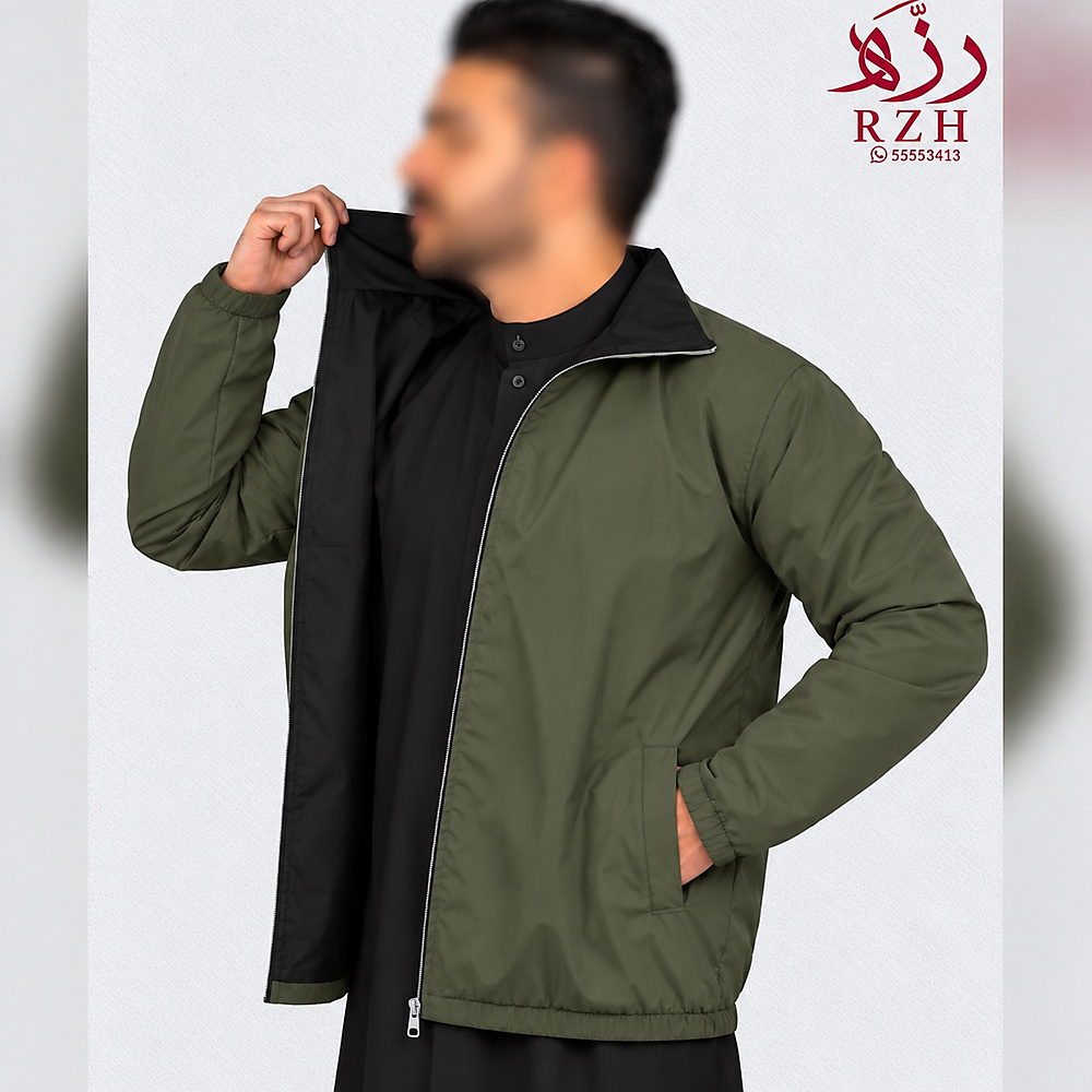 جاكيت دبل فيس زيتي اسود