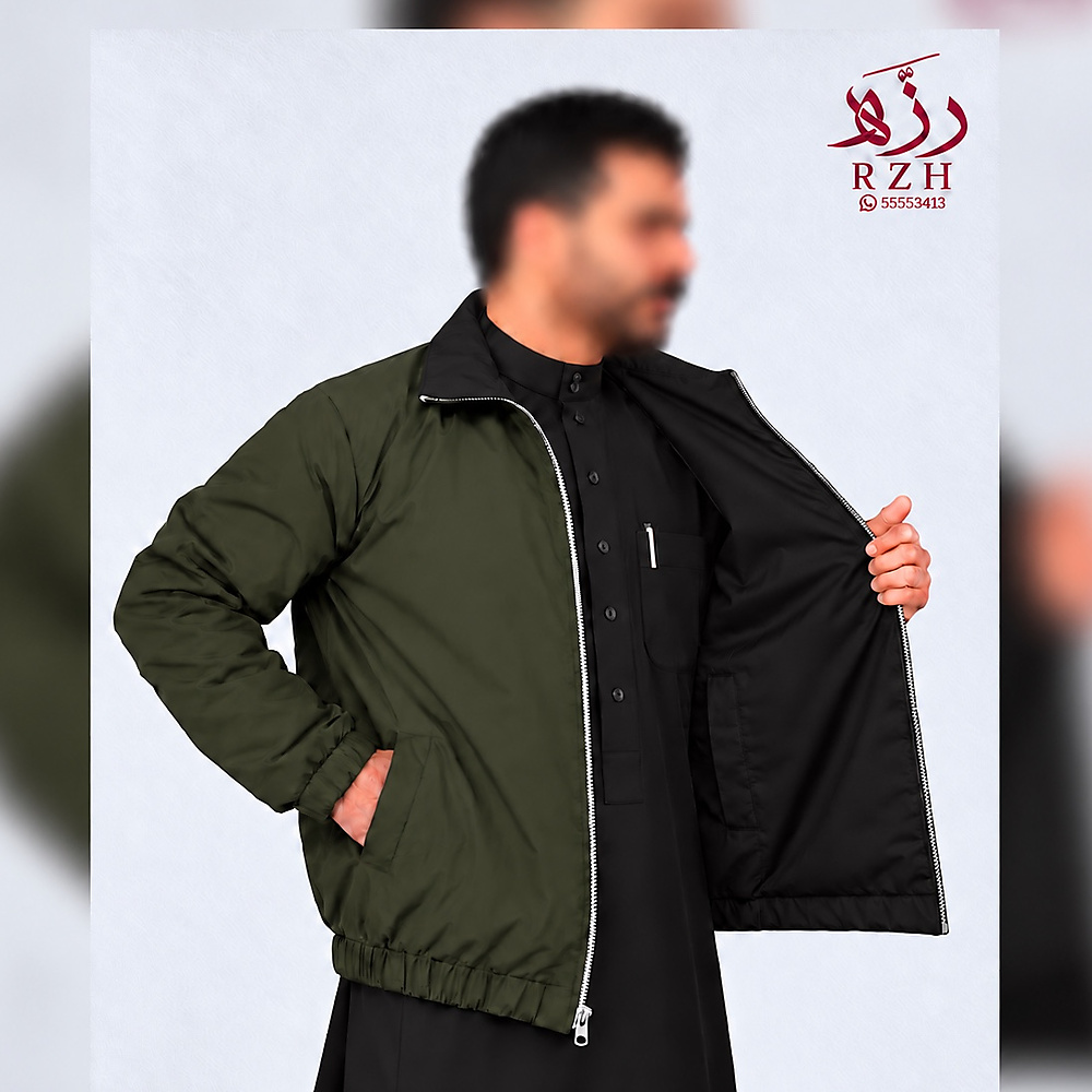 جاكيت دبل فيس زيتي اسود
