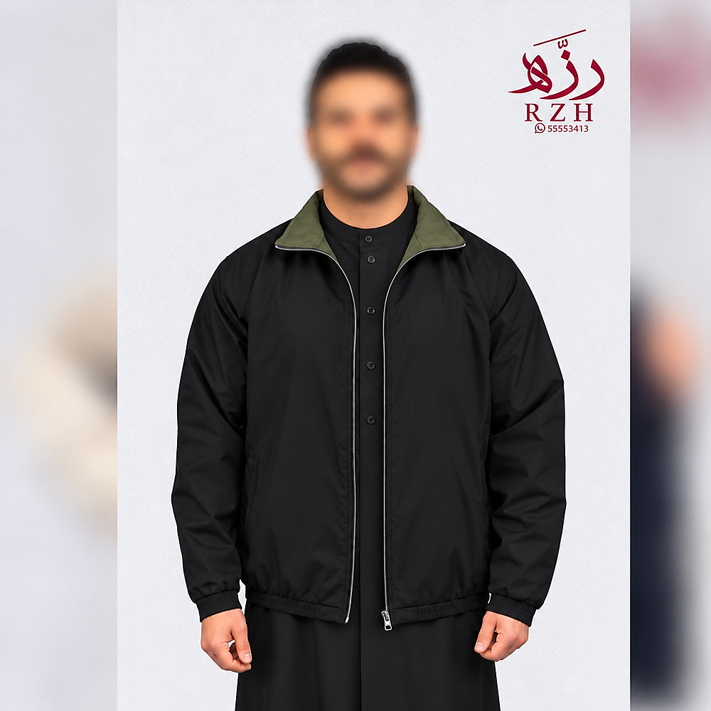 جاكيت دبل فيس زيتي اسود