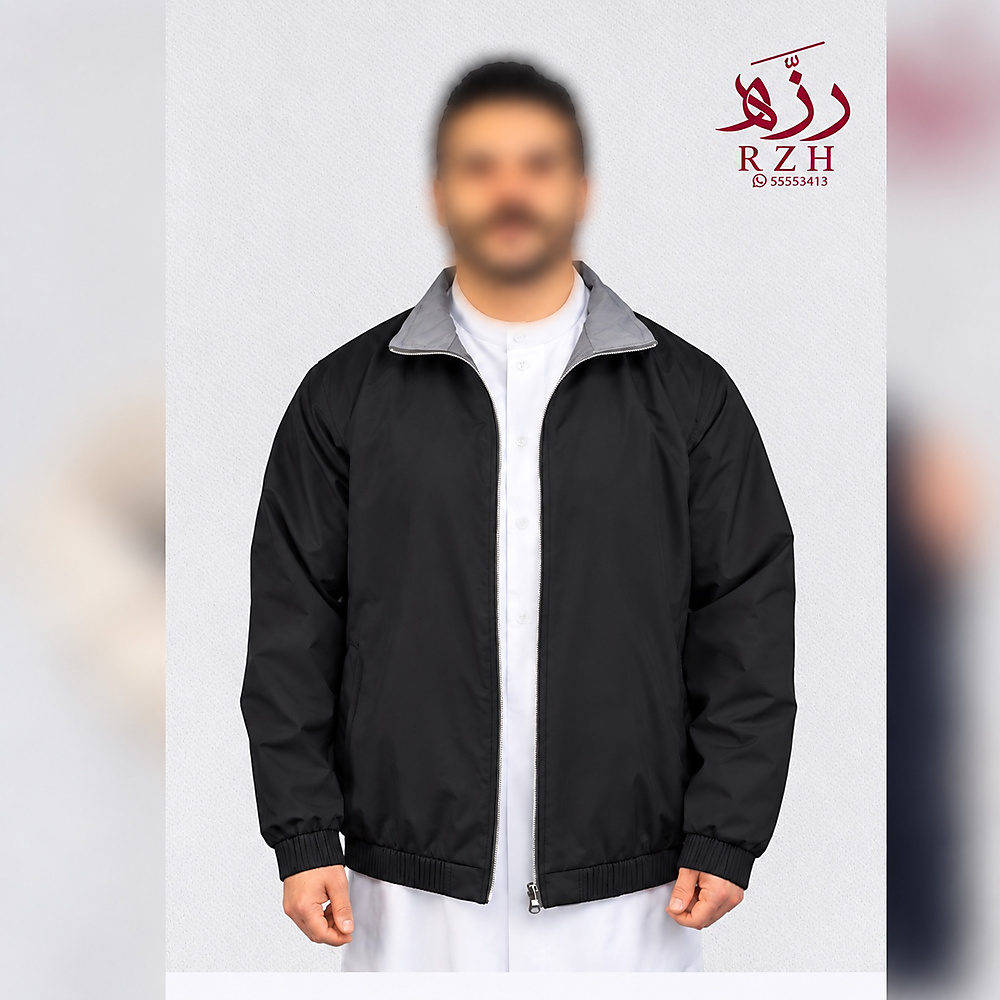 جاكيت دبل فيس رمادي / أسود