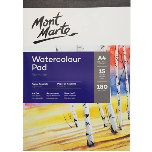 Mont Marte Watercolour Pad German Paper Premium A4 180gsm 15 Sheet