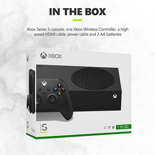 Xbox Microsoft Series S 1TB SSD Console Carbon Black  Includes Wireless Controller  Up to 120 frames