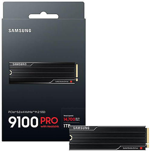 Samsung SSD 9100 PRO with Heatsink 1TB, PCIe 5.0x4 M.2 2280, Seq. Read Speeds Up to 14,800/13,400 MB