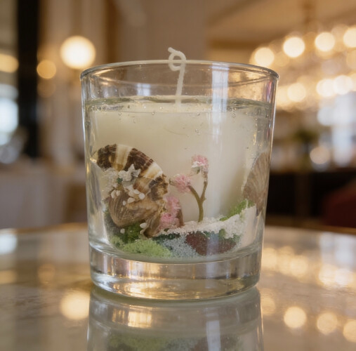 The jell candle - shells-lavender