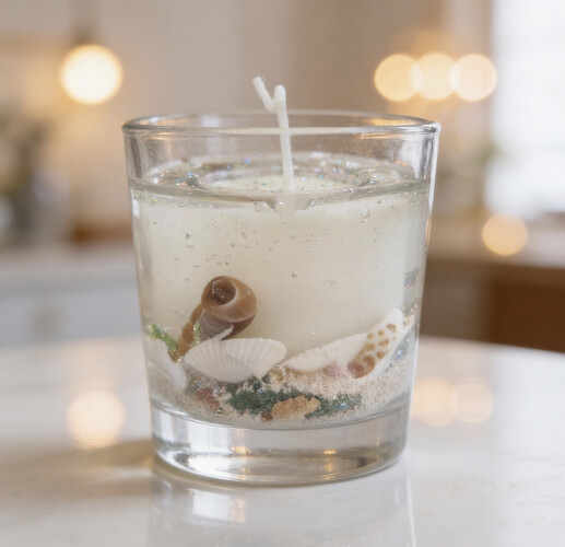 The jell candle - shells-lavender