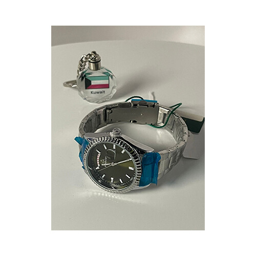 Watch - FITRON  - Brand - for Men- Color - Silver  - Inner Green (Strap Steel)             SKU-530